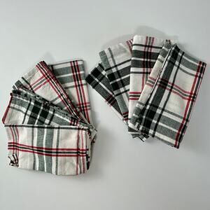 Plaid Christmas Dinner Napkins Set of 8 Rachel Ashwell 100% Cotton Green Red